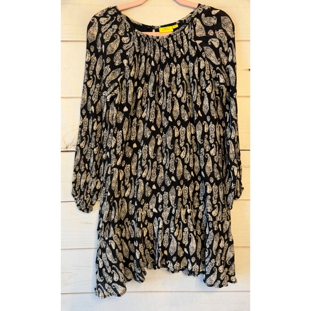 Roller Rabbit Womens Black White Paisley Smocked Long Sleeve Mini Dress XS